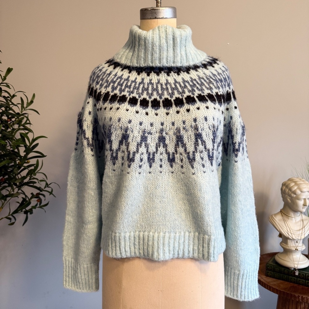 Saint Tropez MegnaSZ Rollneck Pullover Nordic Turtleneck Knit Sweater Blue NWT M